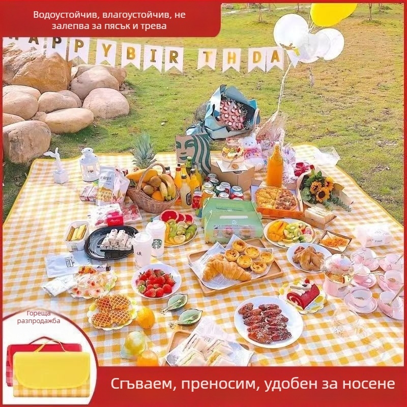 Постелка за пикник, влагоустойчива постелка, удебелена кърпа за пикник на открито, къмпинг, водоустойчива възглавница, преносима влагоустойчива кърпа, сгъваема палатка