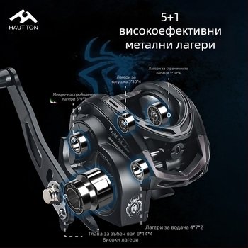 Колело Hao Dun Black Thunder Strong Water Drop, Light Thunder Heavy Thunder, Universal, 7KG, спирачна сила, единичен рокер, 51 Luya, риболовно колело