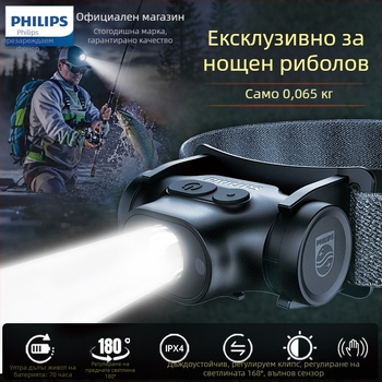 Ултралек интелигентен сензорен челник Philips Sfl1851, за външен туризъм, къмпинг, патрулен, монтиран на главата