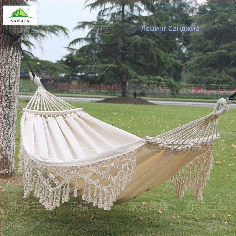 Европейски и американски хамак с пискюли, сгъваем, ръчно тъкан, люлка, платнена, къмпинг, извита пръчка, преносим двоен висящ стол на едро