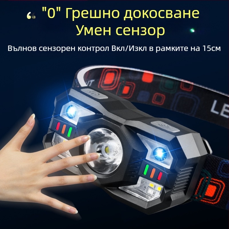 От името на експлозията на силна светлина, интелигентен индукционен многофункционален външен нощен риболов с голям обсег, преносим акумулаторен работещ миньорски фенер