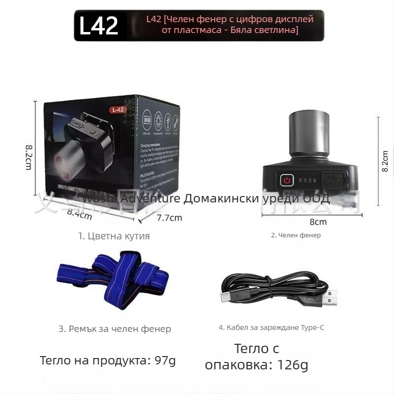 От името на експлозията на силна светлина, интелигентен индукционен многофункционален външен нощен риболов с голям обсег, преносим акумулаторен работещ миньорски фенер