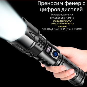 Трансгранично алуминиево сплавно LED силно светлинно акумулаторно външно фенерче с предпазен чук, домакинско многофункционално преносимо фенерче