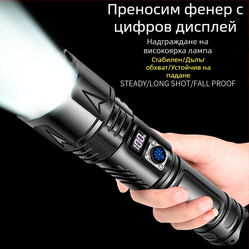 Трансгранично алуминиево сплавно LED силно светлинно акумулаторно външно фенерче с предпазен чук, домакинско многофункционално преносимо фенерче