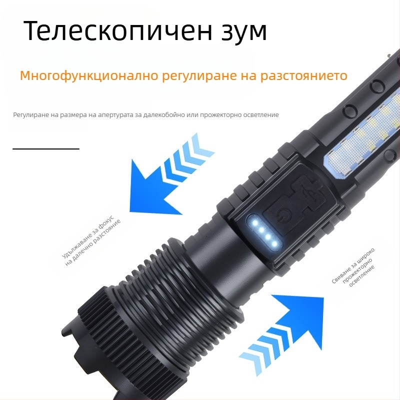 Ново трансгранично фенерче 118 с мощна светлина за открито, P50 телескопично увеличение, щипка за писалка с червена и синя светкавица, фенерче A76