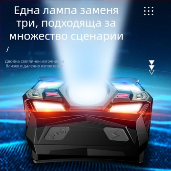 Трансграничен интелигентен индукционен малък фар, многофункционален, многоизточник на светлина, зареждащ се на открито, фенерче, монтирано на главата, нощна риболовна лампа на едро