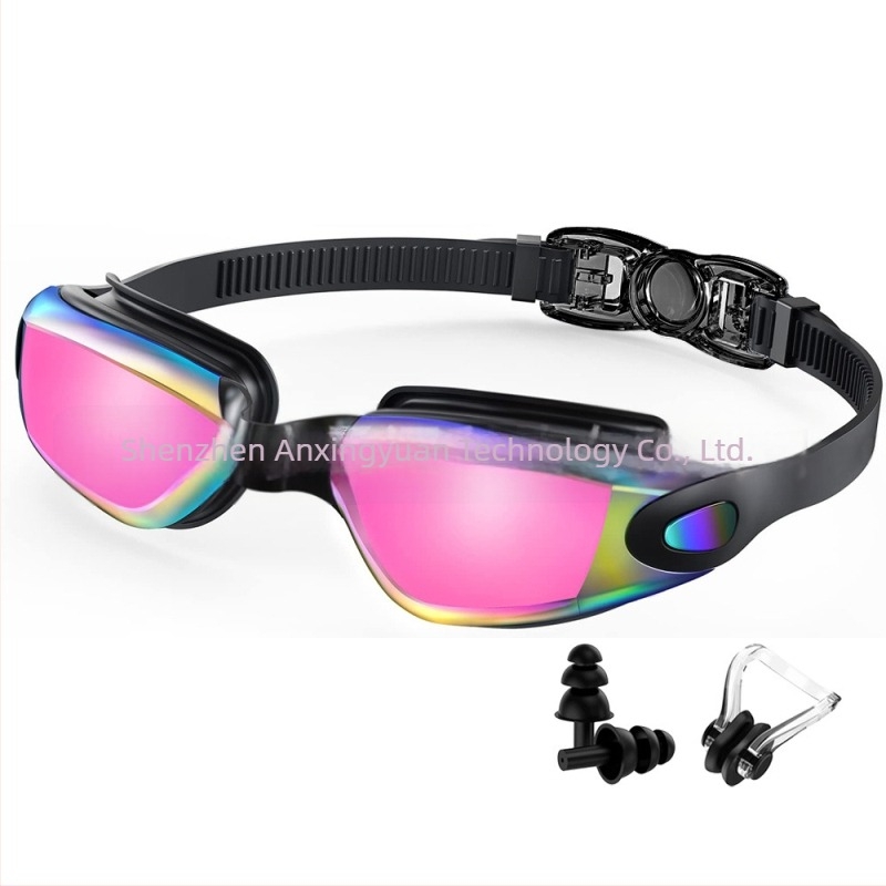 Очила за плуване за възрастни с трансгранични експлозии, HD галванични лещи против замъгляване за мъже и жени с тапи за уши, щипка за нос, директна доставка от фабриката