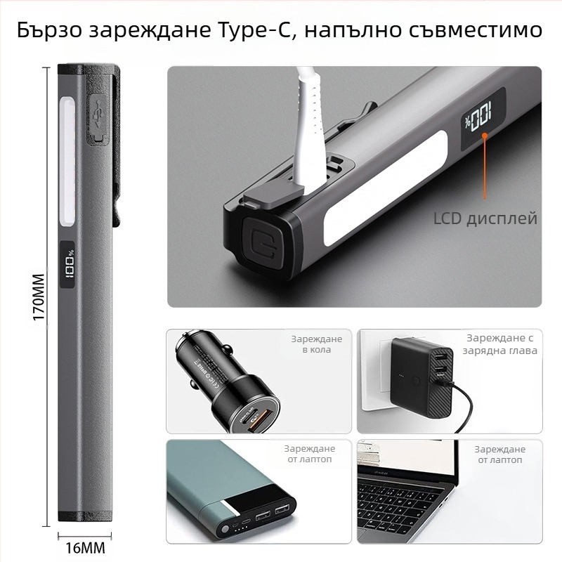 Нова миниатюрна медицинска лампа-писалка с три източника на светлина, презареждаща се, с LED светлина и силно осветяваща зенична лампа-писалка, фенерче