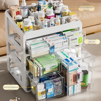Кутия за лекарства Домакинска кутия за лекарства Кутия за лекарства Домакинска кутия с голям капацитет, многослойно чекмедже, тип медицинска малка кутия за лекарства