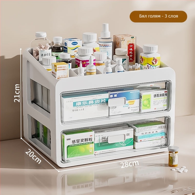 Кутия за лекарства Домакинска кутия за лекарства Кутия за лекарства Домакинска кутия с голям капацитет, многослойно чекмедже, тип медицинска малка кутия за лекарства