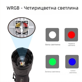 X32 Силно светлинно фенерче 4 в 1 Многофункционално увеличение RGBW червено, зелено, синьо и бяло Четирицветно фокусиращо фенерче
