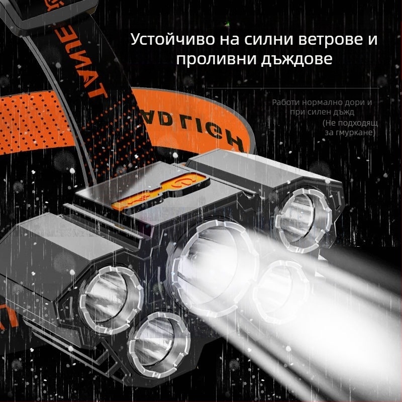 Нов 5-главен LED челник, USB презареждащ се риболовен фенер с голям обхват и силна светлина
