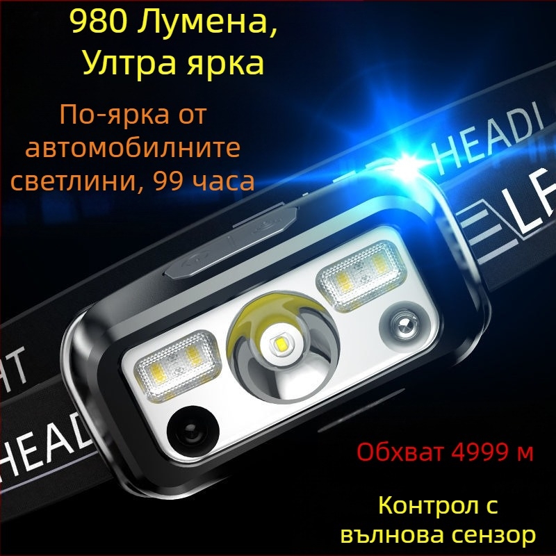 Силно зареждане на фарове, супер ярко риболовно индукционно презареждащо се външно фенерче за глава, издръжливо, специално, дълготрайно