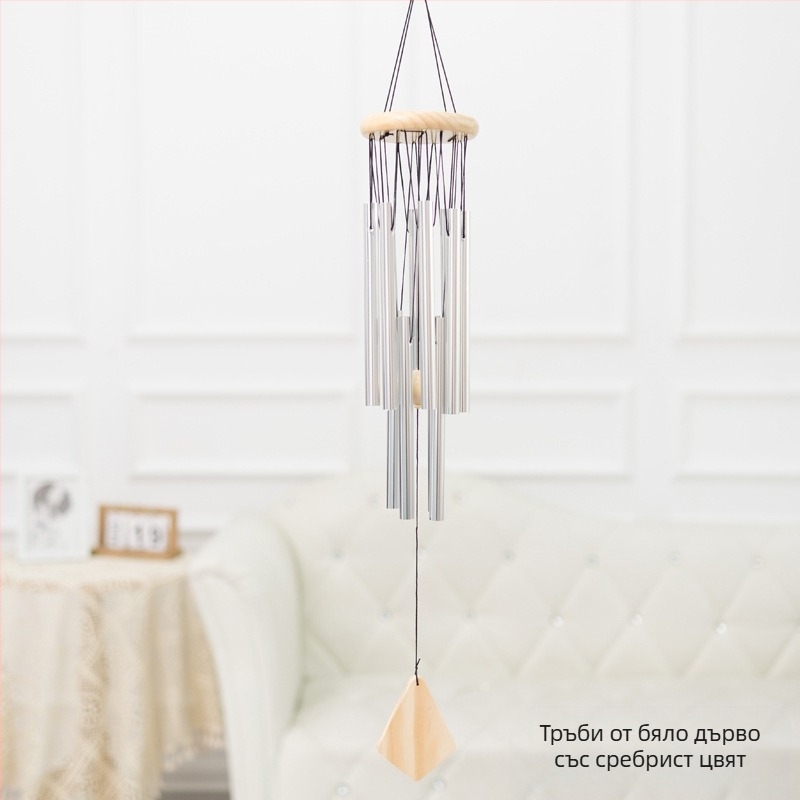 Трансгранична двуслойна алуминиева тръба, вятърна камбанка, креативна 12-тръба, масивна дървесина, метална вятърна камбанка, висулка за дома, дървени орнаменти, занаяти