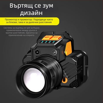 Трансграничен LED жестов индукционен фар, въртящ се фар с увеличение, USB зареждане, силна светлина, външен нощен риболов, водоустойчив малък фар