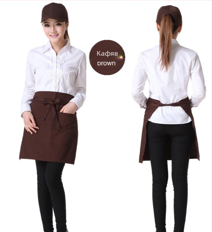 Фабрично готова престилка до половин дължина, кухненска къса престилка до половин дължина, престилка за сервитьори с три джоба и щампано лого