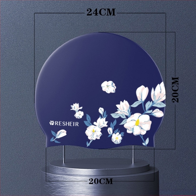 Плувна шапка за жени, силиконова, водоустойчива, не стегната, дълга коса, голяма обиколка на главата, моден принт, големи размери, за възрастни жени, плувна шапка