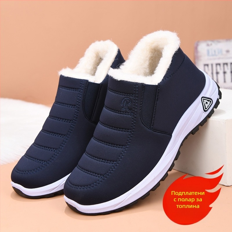 Топли снежни ботуши 2025 Зимни мъжки и дамски обувки от един и същи стил, удебелени кашмирени ежедневни памучни обувки, удобни памучни ботуши за родители на средна и по-възрастни хора