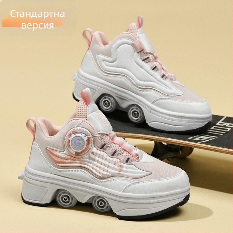 Детски обувки Runaway, невидими четириколесни свиващи се обувки за момичета, експлозивни обувки за ходене за момчета, нови обувки за възрастни с ролка за момичета за ученици от началното училище