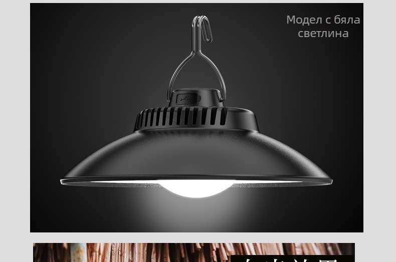 Нова LED къмпинг светлина за палатка с вградена батерия и кука, зареждаща се с TYPEC