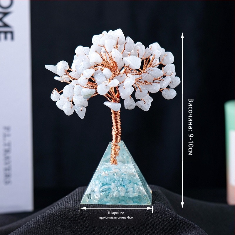 Трансгранична гореща разпродажба на естествен кристален чакъл, богатство, дърво, лепило, капка смола, пирамидална основа, декорация за хол, орнаменти