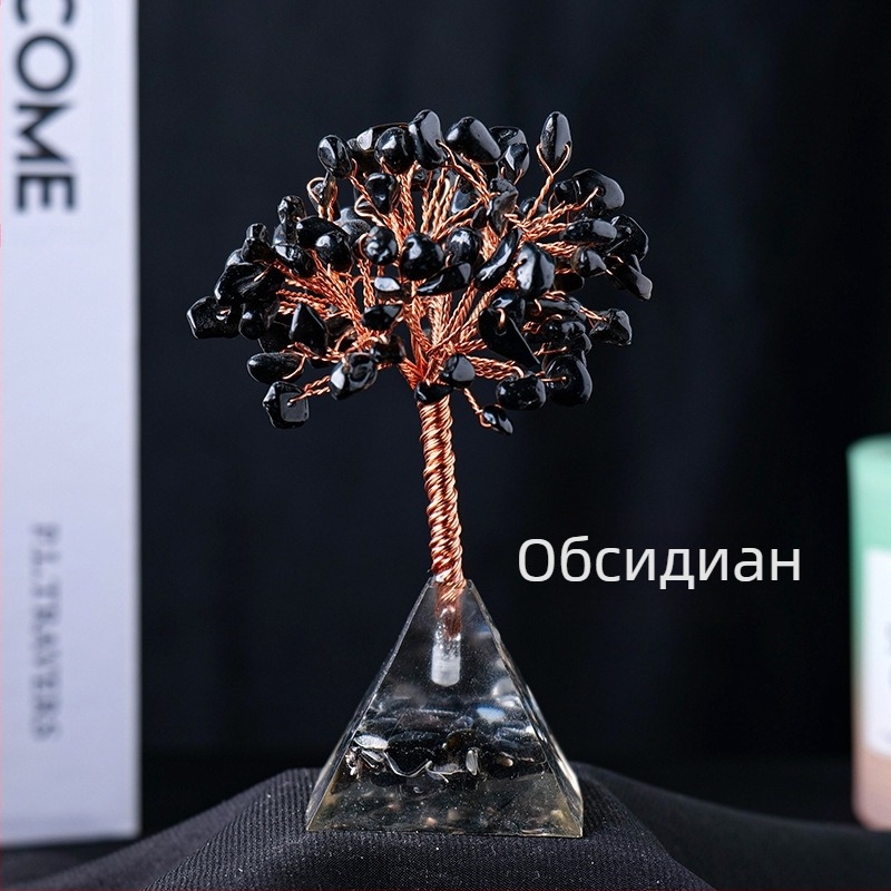 Трансгранична гореща разпродажба на естествен кристален чакъл, богатство, дърво, лепило, капка смола, пирамидална основа, декорация за хол, орнаменти