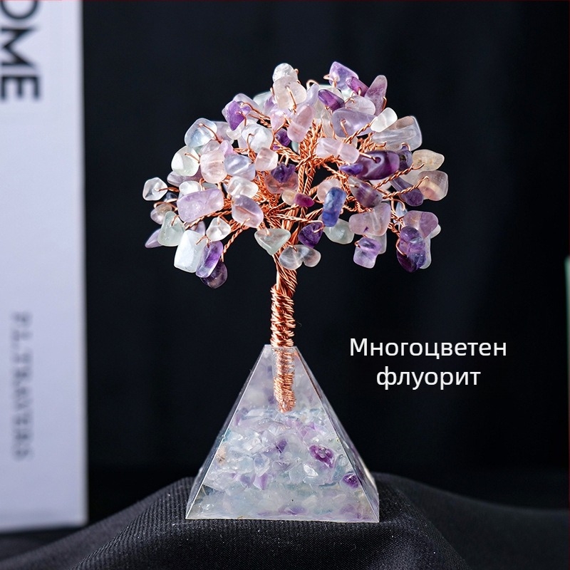 Трансгранична гореща разпродажба на естествен кристален чакъл, богатство, дърво, лепило, капка смола, пирамидална основа, декорация за хол, орнаменти