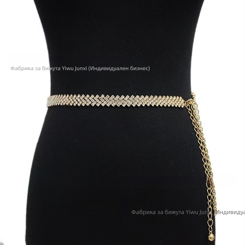 Трансграничен европейски и американски дамски колан, дамски ежедневен декоративен метален верижка, тънка талия, инкрустиран с кристали, колан с пола