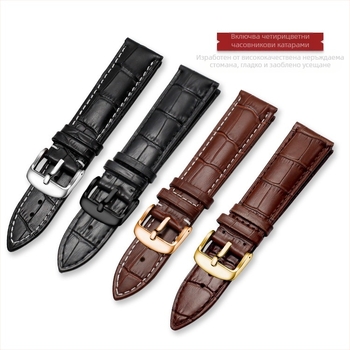 Фабрична директна доставка Каишка за часовник от първи слой телешка кожа с катарама и бамбуков мотив, многоцветна, по избор за мъже и жени, 12--24 мм