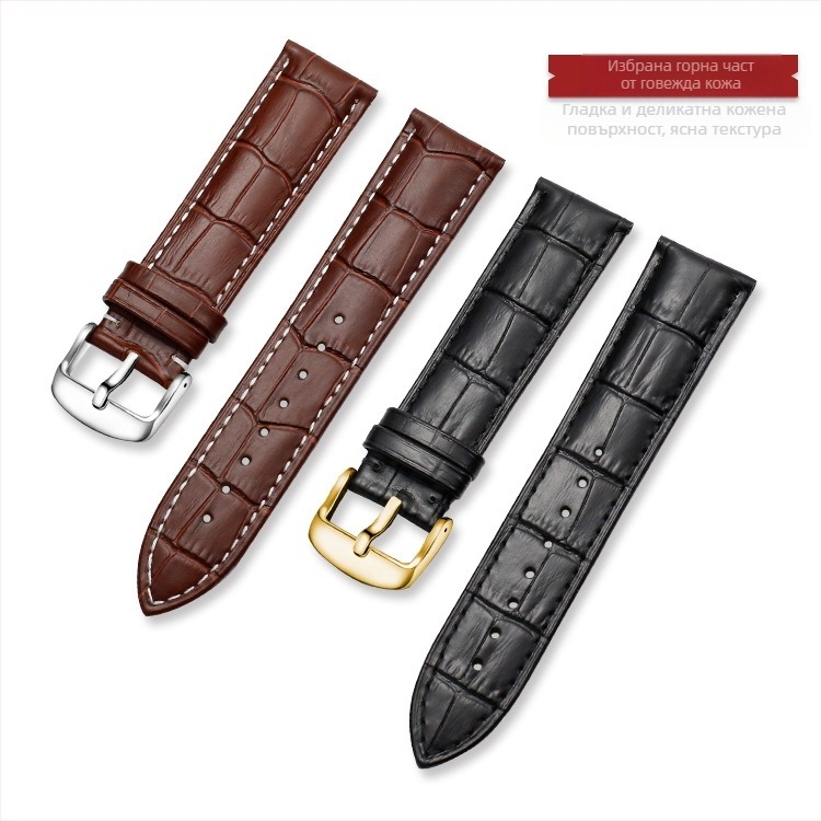 Фабрична директна доставка Каишка за часовник от първи слой телешка кожа с катарама и бамбуков мотив, многоцветна, по избор за мъже и жени, 12--24 мм