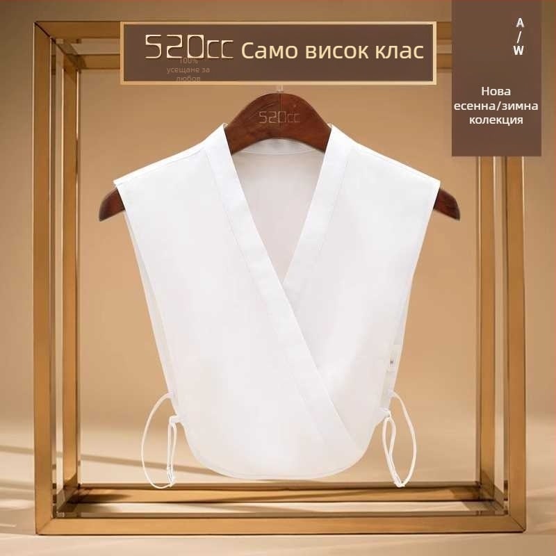 Есенно-зимна декоративна риза с V-образно деколте и фалшива яка, дамска бяла семпла многофункционална базова риза, устойчива на бръчки, фалшива яка