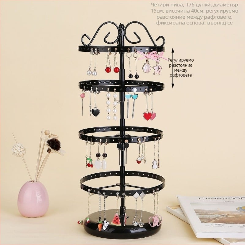 Стойка за висящи обеци на работния плот, стойка за съхранение на обеци, стойка за съхранение на тоалетка, стойка за съхранение на тоалетка, подвижна стойка за бижута