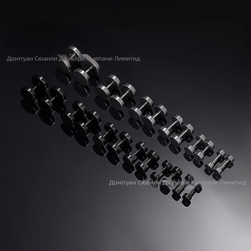 Кръгли обеци с дъмбели и щанга от неръждаема стомана, модни титаниеви стоманени мъжки улични хип-хоп черни бижута за уши, костюм Dongguan