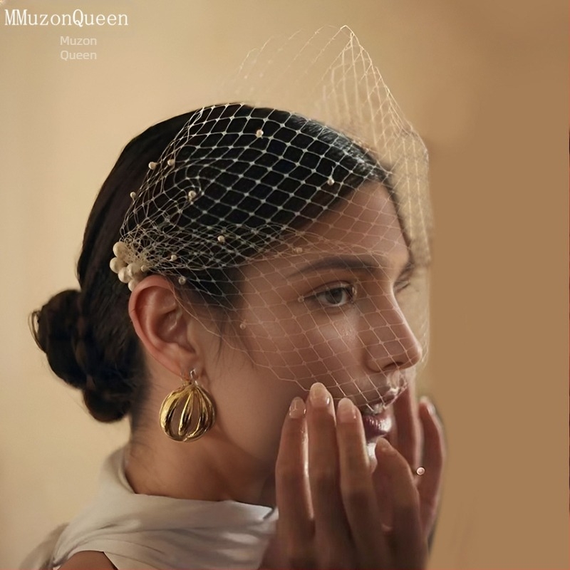 Manzhen европейска и американска външна търговия перлена булка мрежеста клетка за птици воал винтидж булчинска рокля фото реквизит MA08