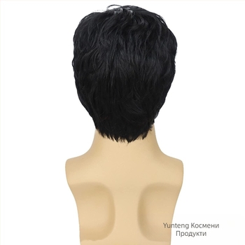 Европейска и американска трансгранична мъжка перука с кос бретон, къса, от химически влакна, копринена шапка с висока температура