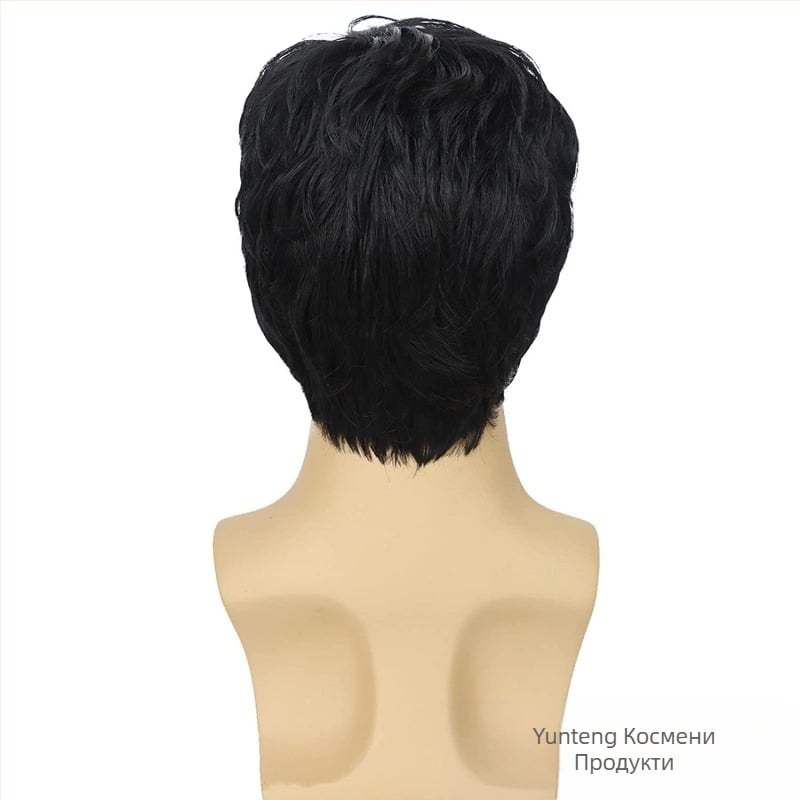 Европейска и американска трансгранична мъжка перука с кос бретон, къса, от химически влакна, копринена шапка с висока температура