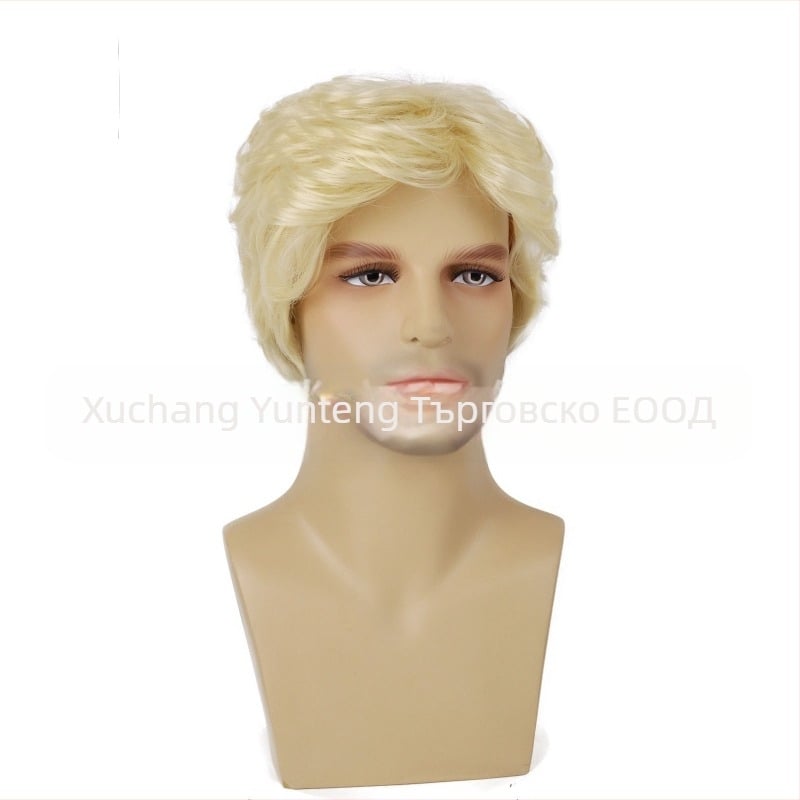 Европейска и американска трансгранична мъжка перука с кос бретон, къса, от химически влакна, копринена шапка с висока температура