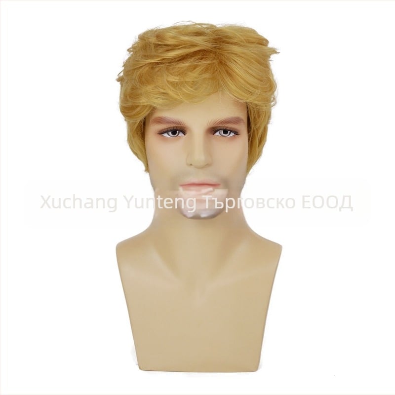 Европейска и американска трансгранична мъжка перука с кос бретон, къса, от химически влакна, копринена шапка с висока температура