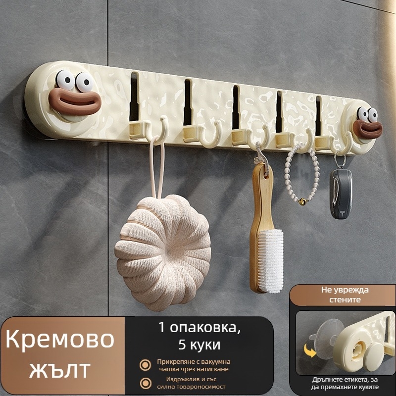 Нова вендуза с пет куки, неперфорирана домакинска кука за дрехи, кука за врата на баня, кука за съхранение на тоалетна