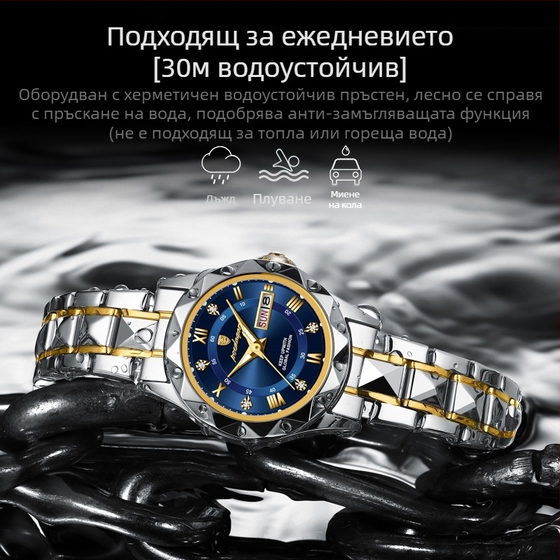 Дамски часовник нов водоустойчив светещ моден кварцов часовник на живо