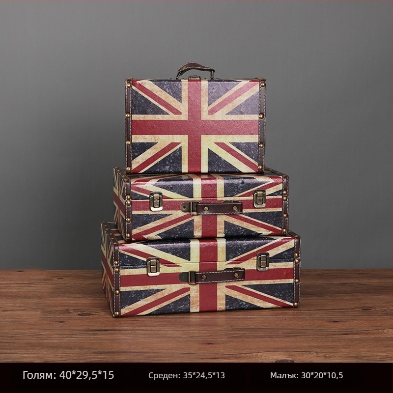 Ретро носталгична старомодна кутия за съхранение на дървен куфар, дървена кутия, креативни реквизити, кожени орнаменти