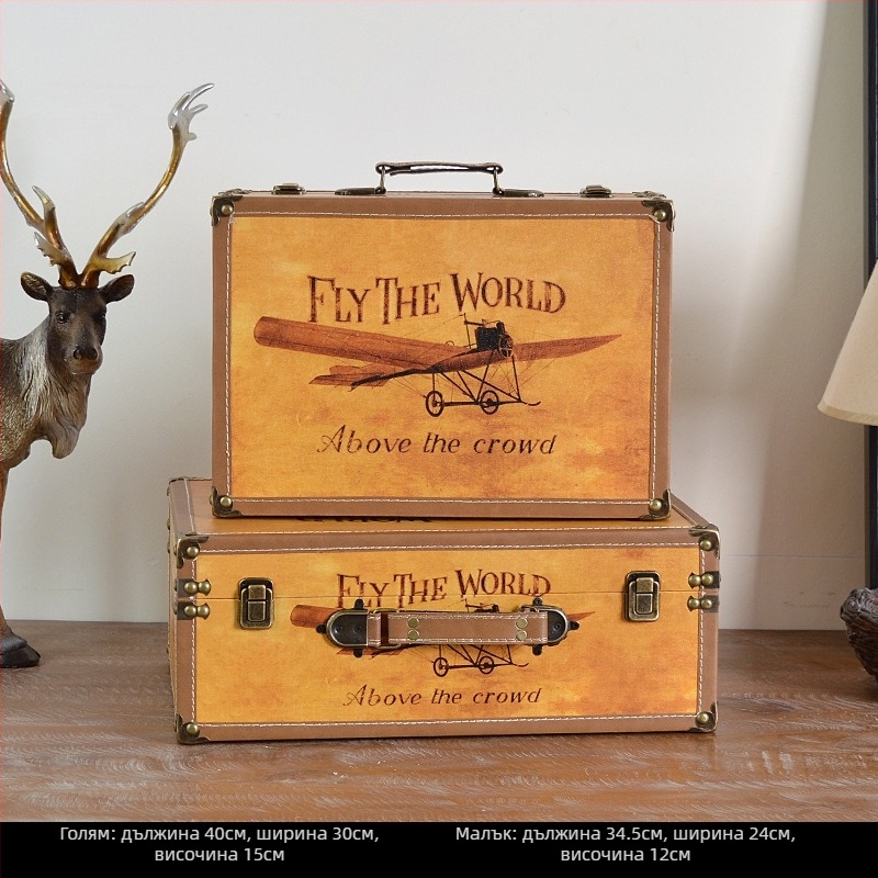 Ретро носталгична старомодна кутия за съхранение на дървен куфар, дървена кутия, креативни реквизити, кожени орнаменти