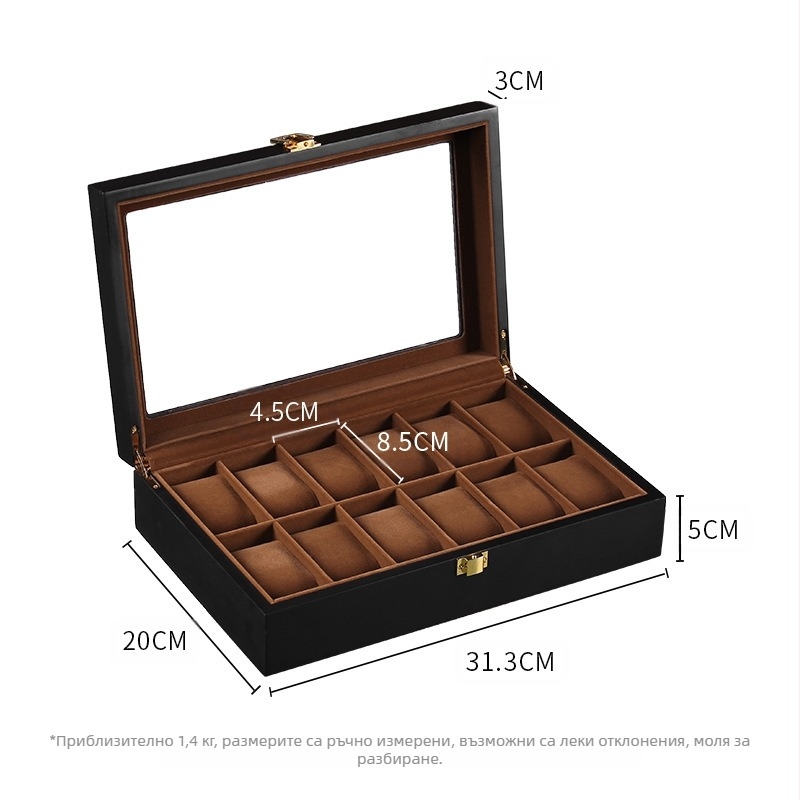Нова трансгранична кутия за бижута на склад на едро, черна матова боя, кутия за съхранение на часовници, дървена многофункционална кутия за бижута