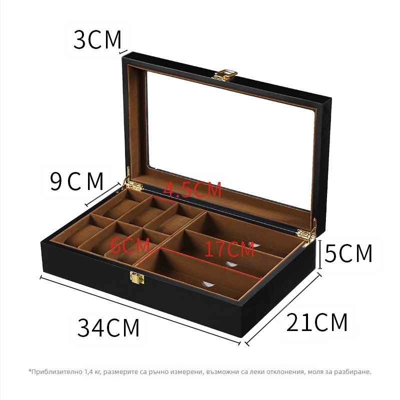 Нова трансгранична кутия за бижута на склад на едро, черна матова боя, кутия за съхранение на часовници, дървена многофункционална кутия за бижута