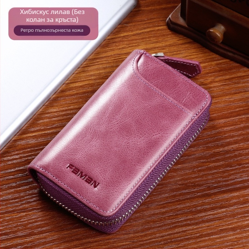 Ретро чанта за ключове от естествена кожа, мъжка козметична чанта с цип, креативна многофункционална чанта за ключове от телешка кожа за кола