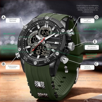 Мъжки часовник за външна търговия, трансгранична младежка спортна електронна мода, многофункционален светещ водоустойчив будилник с живо експлозии