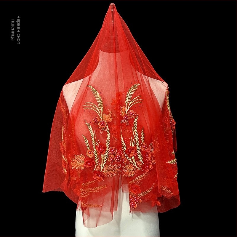 Ново пристигане, прежда за червена глава, булчинска сватбена рокля, рокля Xiuhe, червена глава, китайски стил, ретро стил, къса дантела за снимки