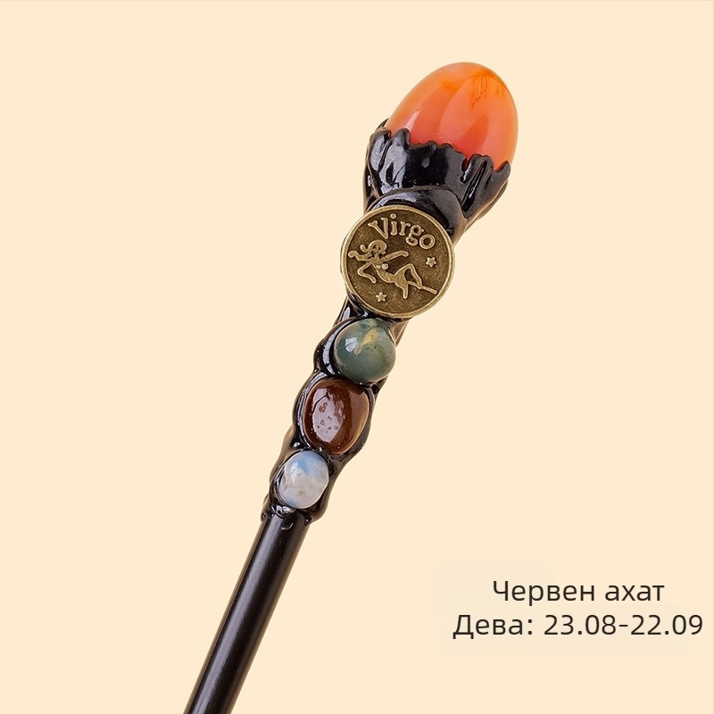 Трансграничен естествен кристален оригинален камък дванадесет съзвездия магическа пръчка кристален елемент оригинален камък магически скиптър реквизит на едро