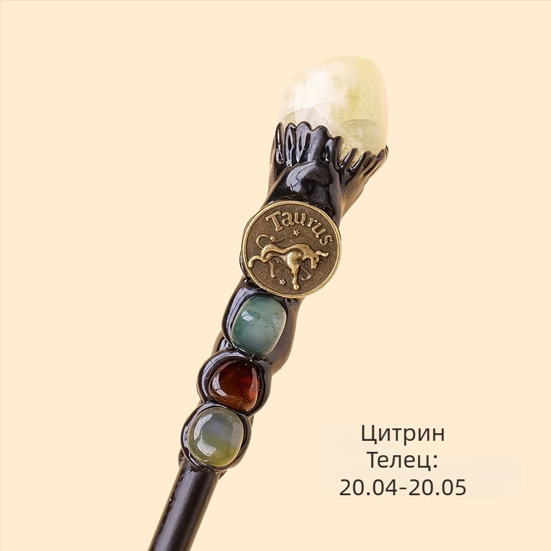 Трансграничен естествен кристален оригинален камък дванадесет съзвездия магическа пръчка кристален елемент оригинален камък магически скиптър реквизит на едро