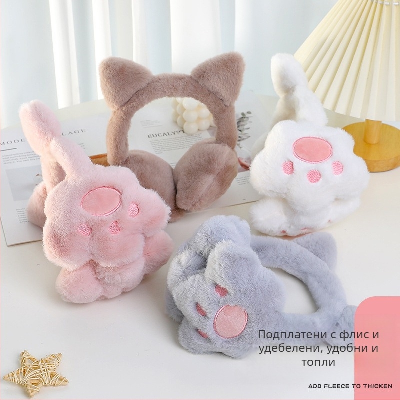 Дамски зимни топли наушници с котешки нокът, сладки плюшени наушници, дамски наушници, студентски наушници, наушници